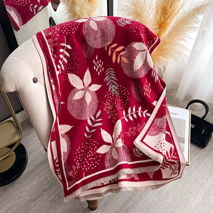 Unisex Cozy Printed Raw Hem Scarf in Red - styled detail 2