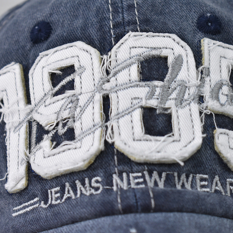 Adjustable distressed cap rear closure detail