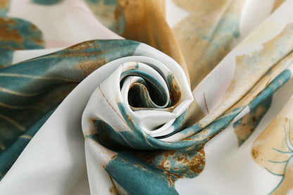 Women's White Elegant Abstract Print Satin Scarf texture close-up