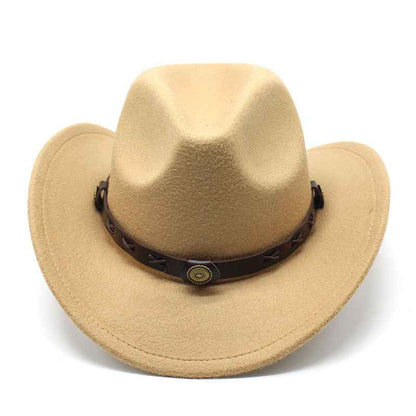Unisex Felt Western Cowboy Hat with Leather Band