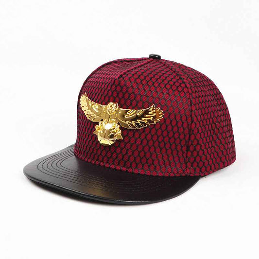 Men's gold eagle mesh snapback cap - burgundy front view