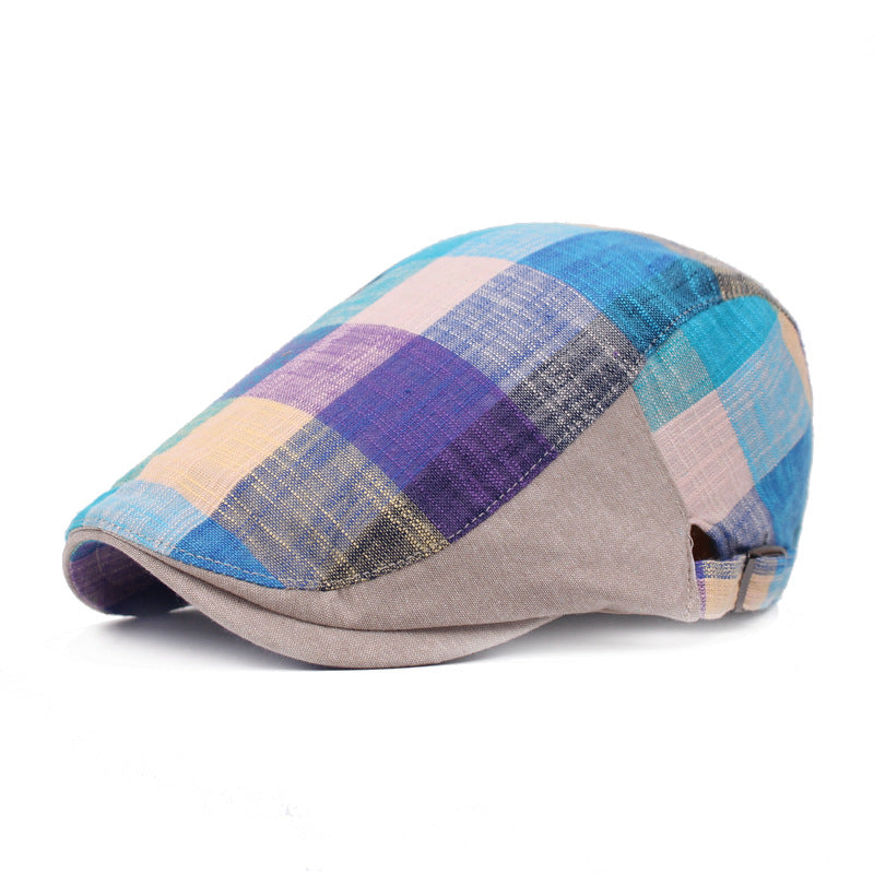 Unisex plaid cotton linen flat cap - product photo 6