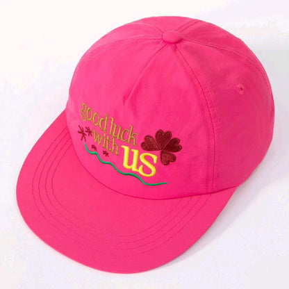 Rose red clover embroidered cap with a curved brim