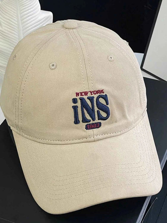 Unisex New York embroidered cotton baseball cap - khaki front view