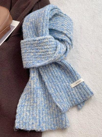 Unisex Cozy Knitted Winter Scarf — 47.2-Inch — pale blue scarf tied with ribbed ends visible