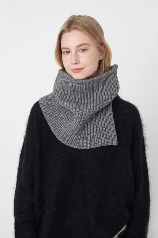 Unisex Slit Pullover Knit Scarf in Dark Gray - front view 1