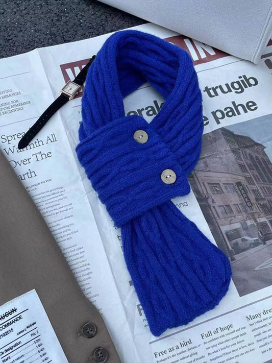 Unisex Button-Accent Knitted Winter Scarf in Beige White - styled detail 2