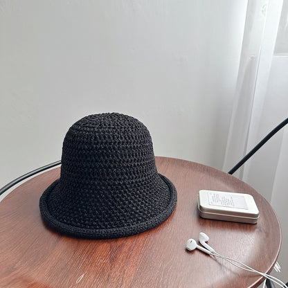 Unisex Camel Crochet Straw Bucket Sun Hat brim detail