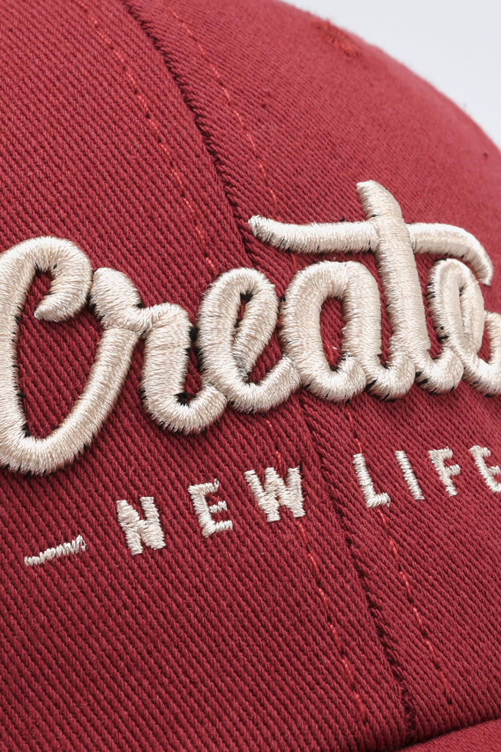 Curved brim CREATE NEW LIFE cap side angle