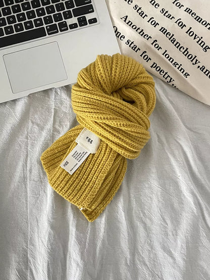 Unisex Compact Ribbed Knit Scarf — ginger yellow short rib scarf tied flat