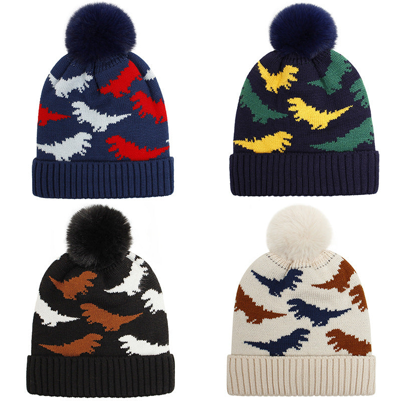 Four dinosaur pom pom beanie color combinations in supplier gallery