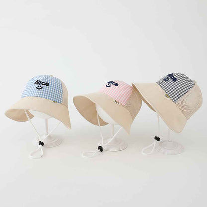 Kids Embroidered Gingham Bucket Hats