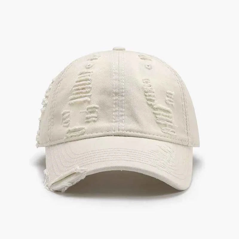 Ivory distressed adjustable cap curved brim view