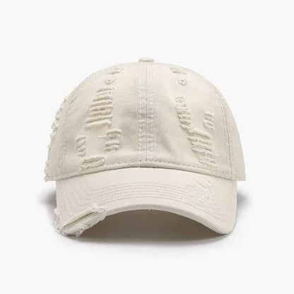 Ivory distressed adjustable cap curved brim view