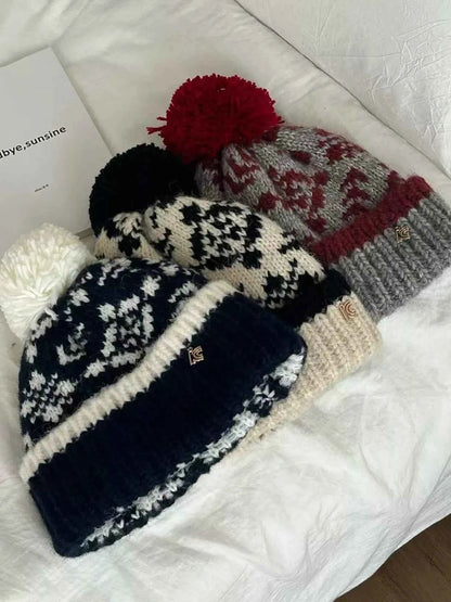 Unisex Snowflake Pom-Pom Knit Beanie Hat