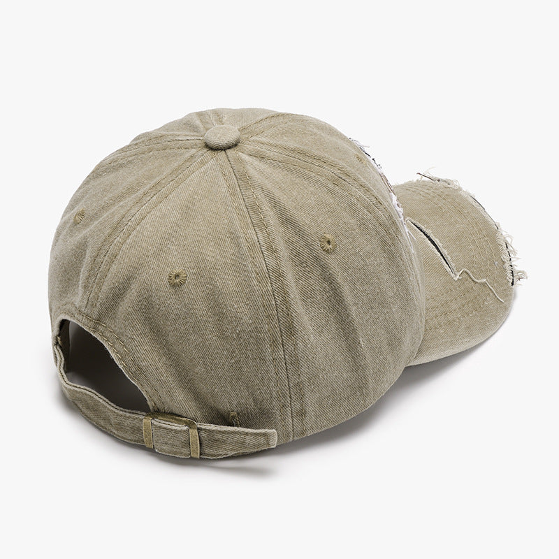 Unisex Black Distressed Embroidered Washed Cotton Baseball Cap color option
