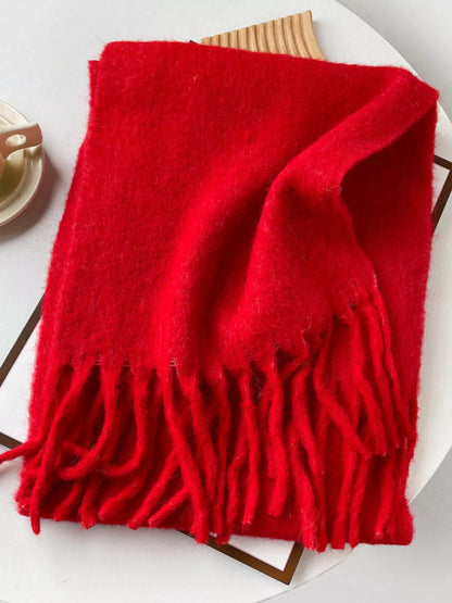 Unisex Extra Long Fringe Scarf — scarlet scarf with long red fringe