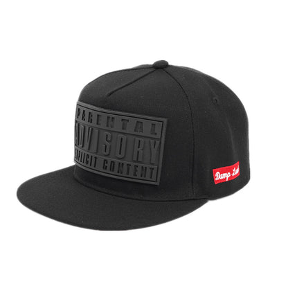 Black snapback with white advisory patch