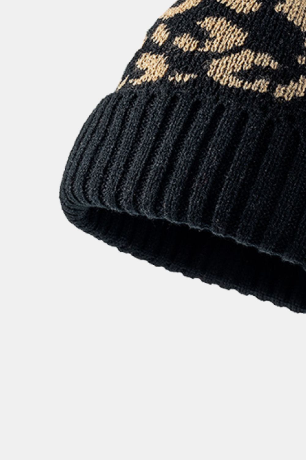 Women's Beige Leopard Pom-Pom Cuffed Beanie warm fit profile photo 11