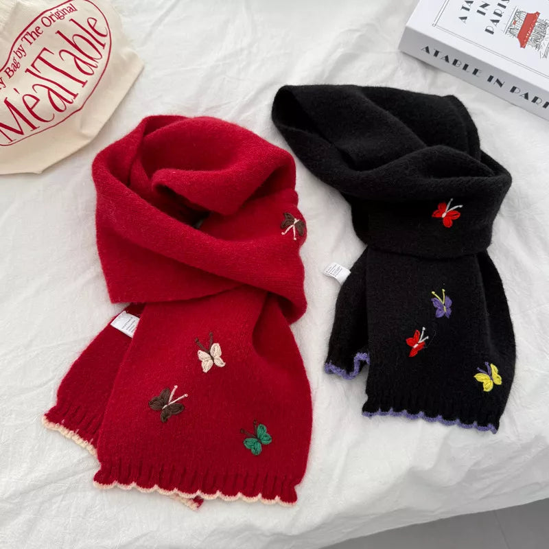 Unisex Butterfly Embroidered Scarf — red and black scarves showing butterfly motifs