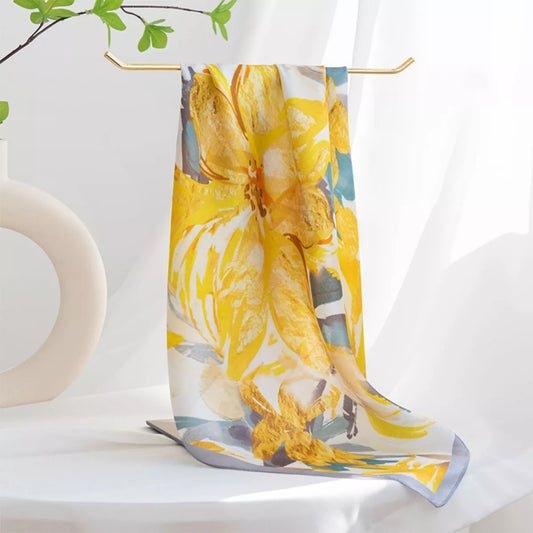Women's Floral Print Silk Square Scarf in Sherbet - styled detail 2