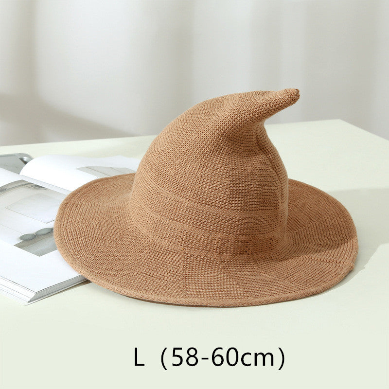 Women's Cotton Wide Brim Halloween Witch Hat - Beige color option view