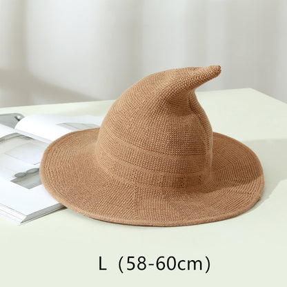 Women's Cotton Wide Brim Halloween Witch Hat - Beige color option view