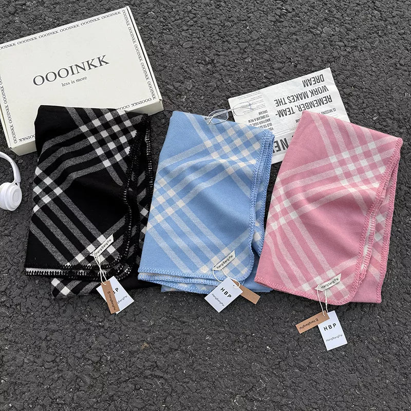 Unisex Classic Windowpane Scarf — overlapping folded scarves showing pale windowpane lines