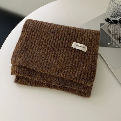 Unisex Marled Wool Blend Scarf — brown marled-looking scarf with simple end borders