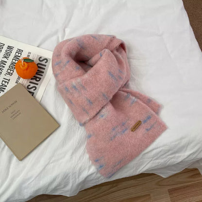Unisex Fuzzy Contrast Knit Scarf — pink scarf with pale scattered contrast marks