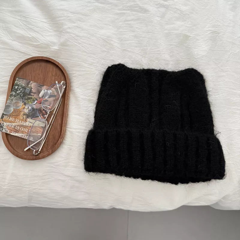 Women's Gray Cute Cat Ear Knitted Beanie Hat soft material close-up photo 07