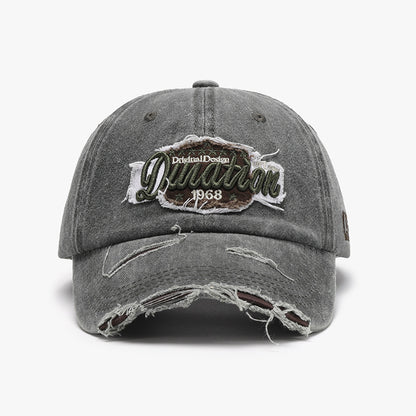 Unisex Army Green Distressed Embroidered Washed Cotton Baseball Cap back detail