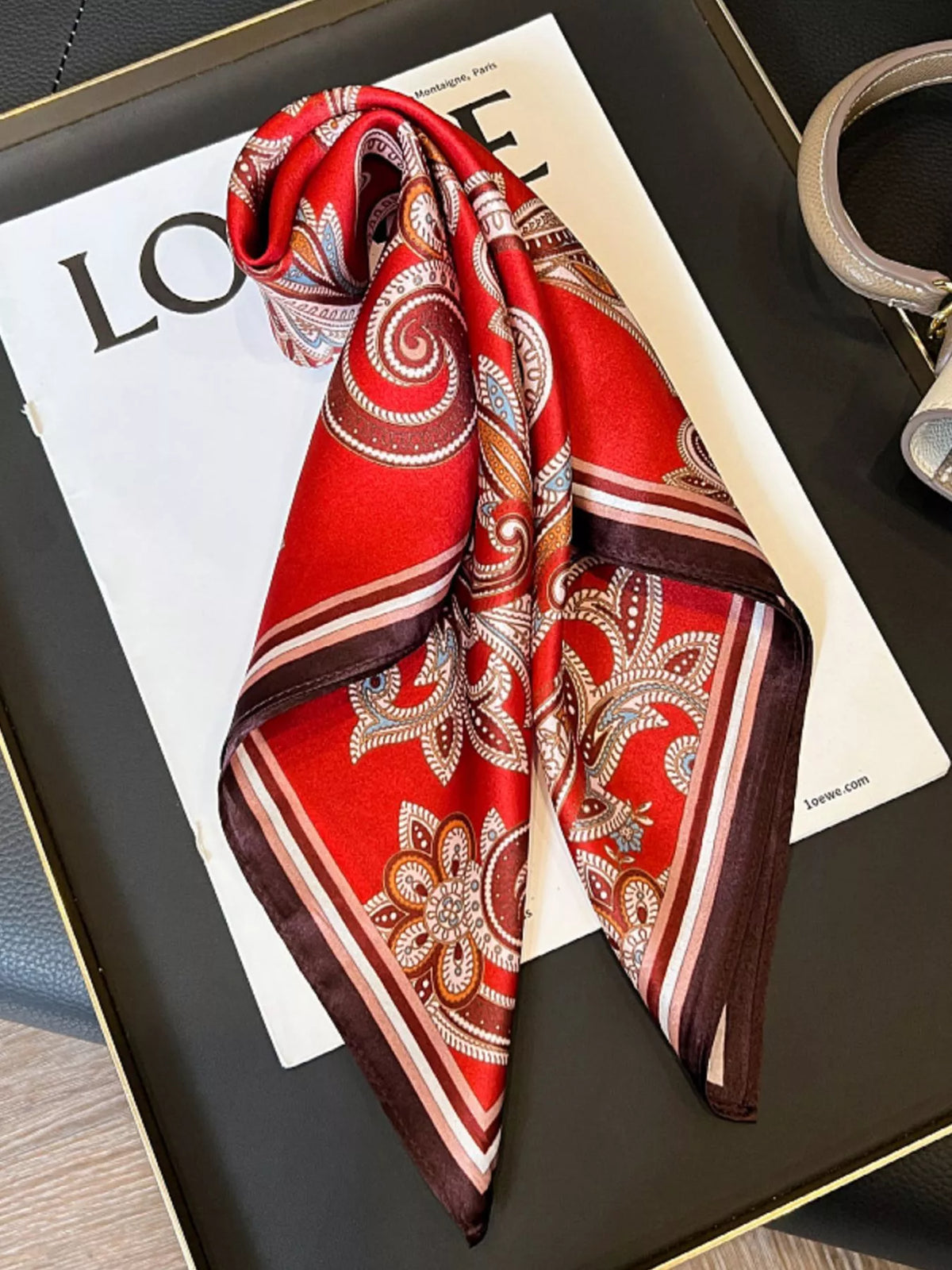 Unisex Vintage Paisley Silk Scarf — paisley scarf with pointed corners hanging down