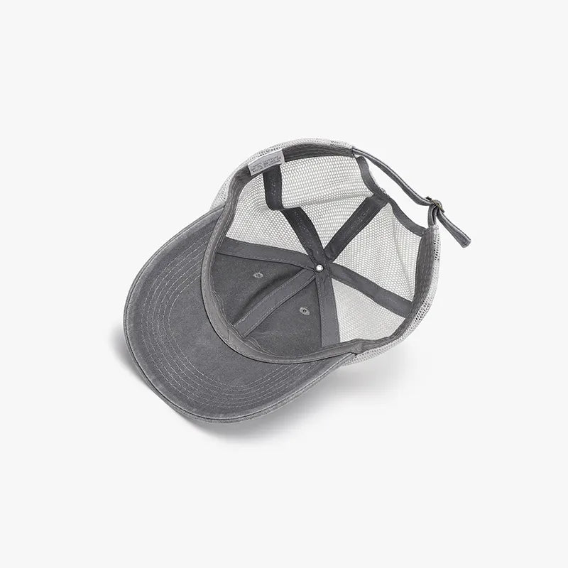 Black breathable mesh adjustable baseball cap side view