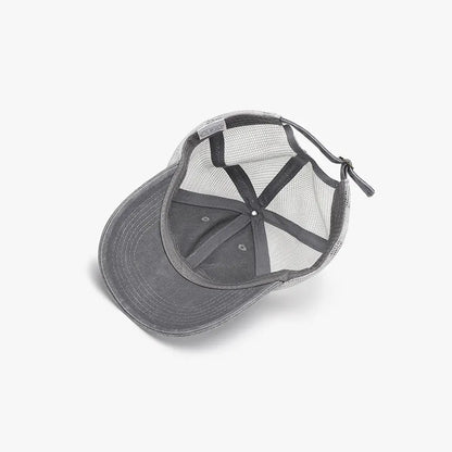 Black breathable mesh adjustable baseball cap side view
