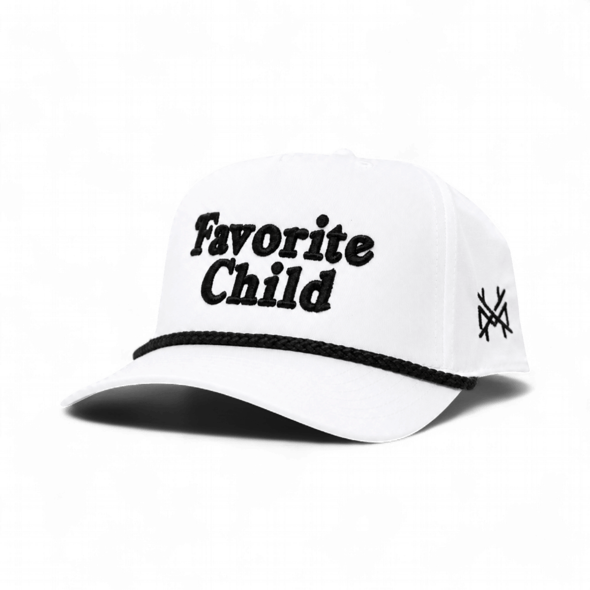 The Mad Hatter Company Favorite Child Snapback Hat, white cap with black rope and curved brim