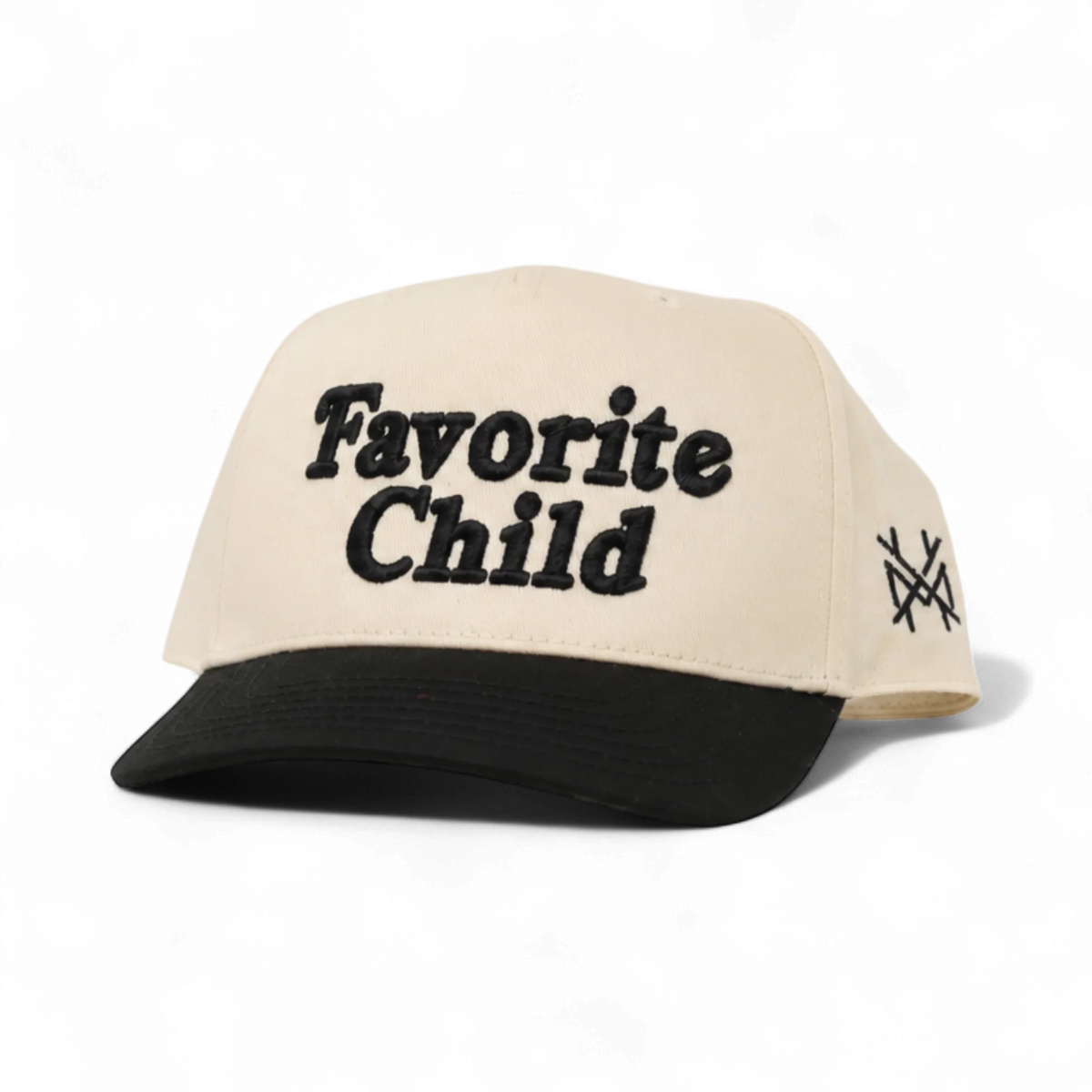 The Mad Hatter Company Favorite Child Snapback Hat, natural crown with a black brim and Favorite Child lettering