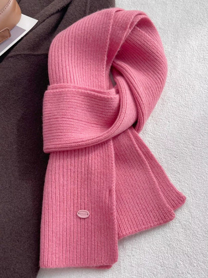 Unisex Pure Wool Soft Knit Scarf — rose pink scarf with ribbed borders