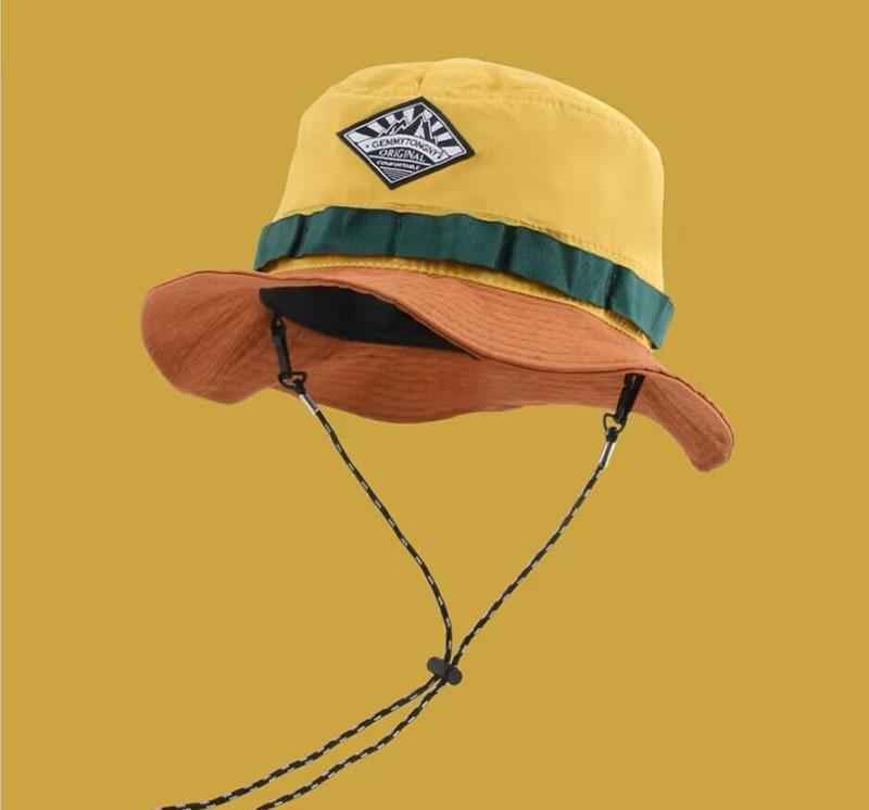 Unisex Colorblock Bucket Hat with Chin Strap – Summer Sun Hat