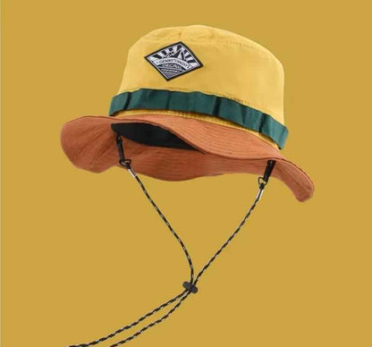 Unisex Colorblock Bucket Hat with Chin Strap – Summer Sun Hat