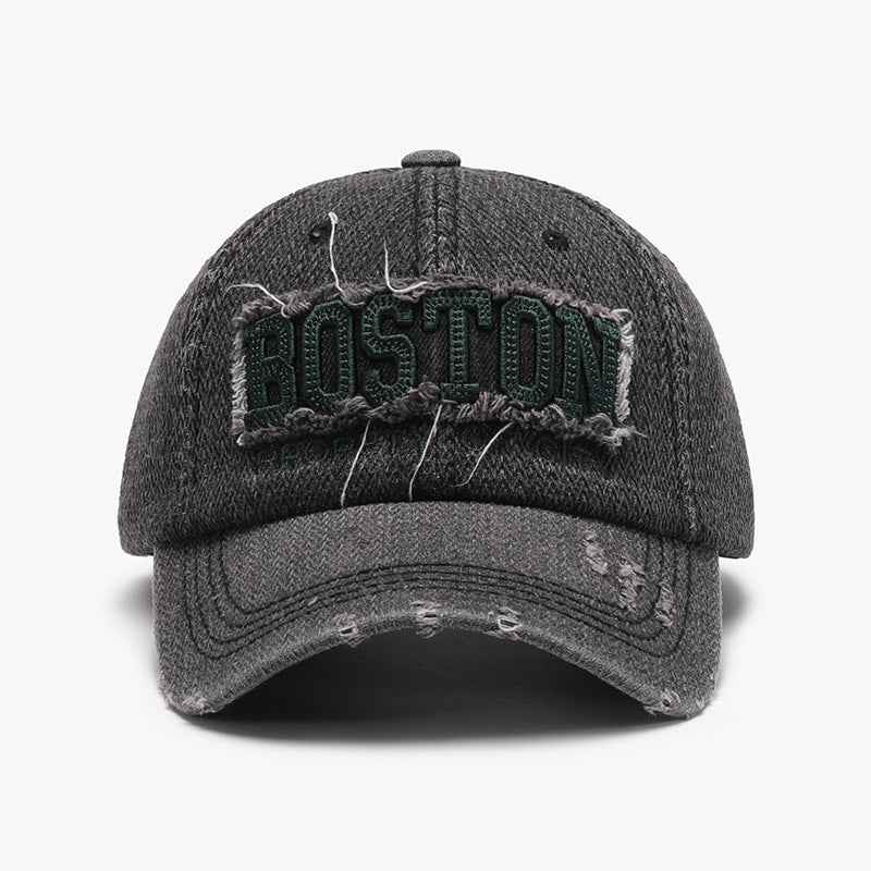 Unisex Boston Embroidered Distressed Cotton Baseball Cap