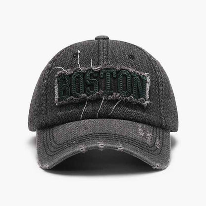 Unisex Boston Embroidered Distressed Cotton Baseball Cap