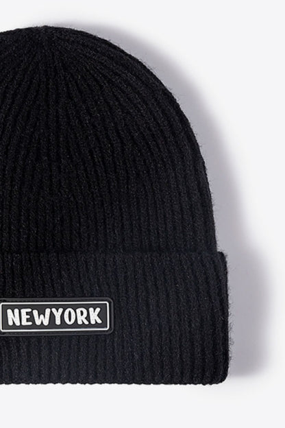 Dark gray patch beanie soft knit texture