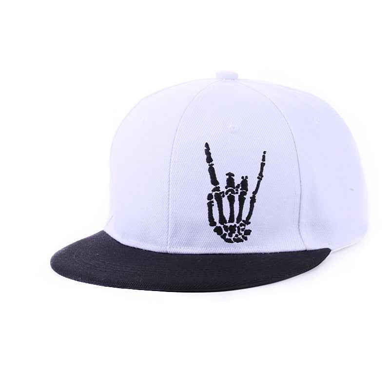 White skeleton hand embroidered cap crown detail