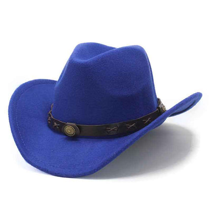 Unisex Felt Western Cowboy Hat with Leather Band