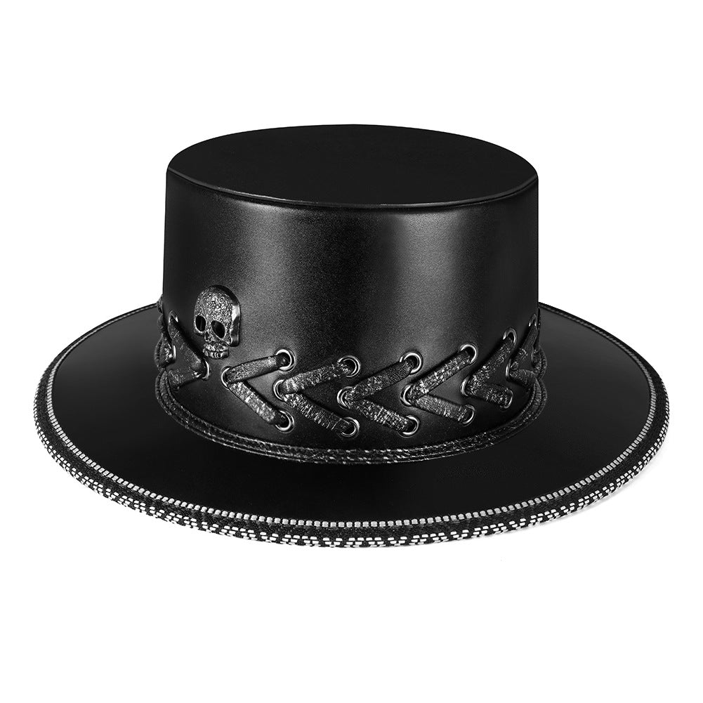 Unisex Halloween Punk Skull Black Top Hat - Black back view