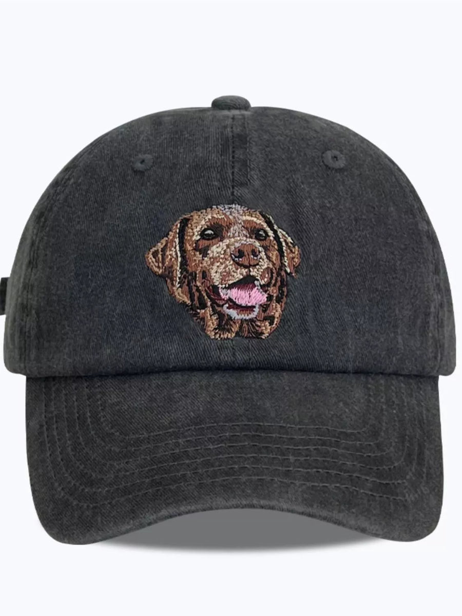 Embroidered Dog Washed Baseball Cap