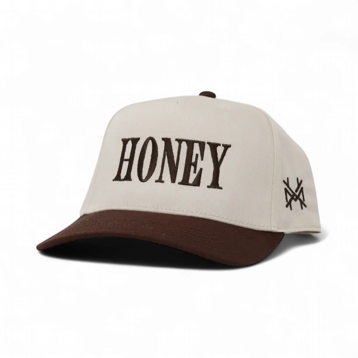 The Mad Hatter Company Honey Snapback, natural crown with a brown bill and dark lettering
