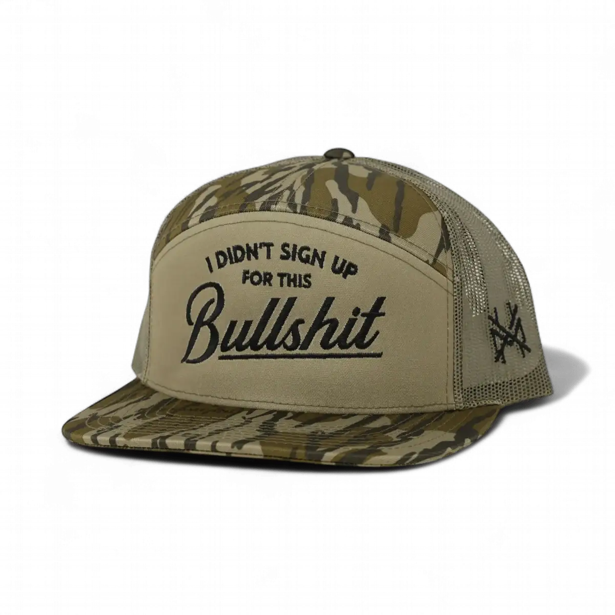 The Mad Hatter Company I Didn't Sign Up For This Bullshit Snapback Hat, bottomland camouflage cap with dark embroidery
