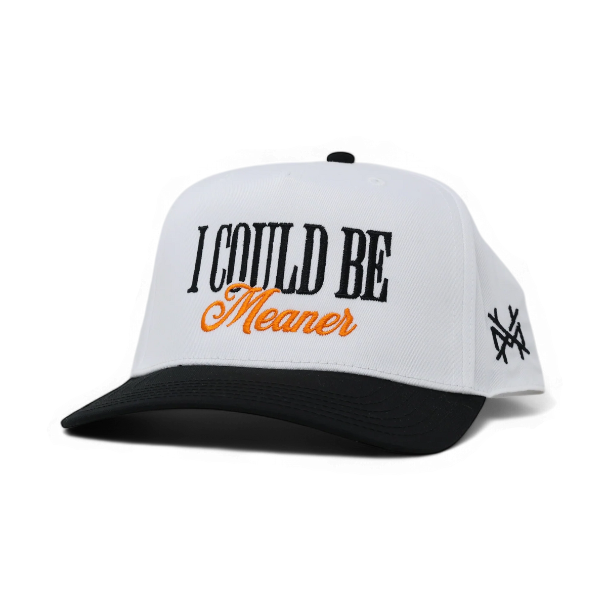 The Mad Hatter Company I Could Be Meaner, white front with a black bill and orange script